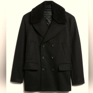 BANANA REPUBLIC ITALIAN MELTON PEACOAT WITH SHEARLING COLLAR (detachable) mens S
